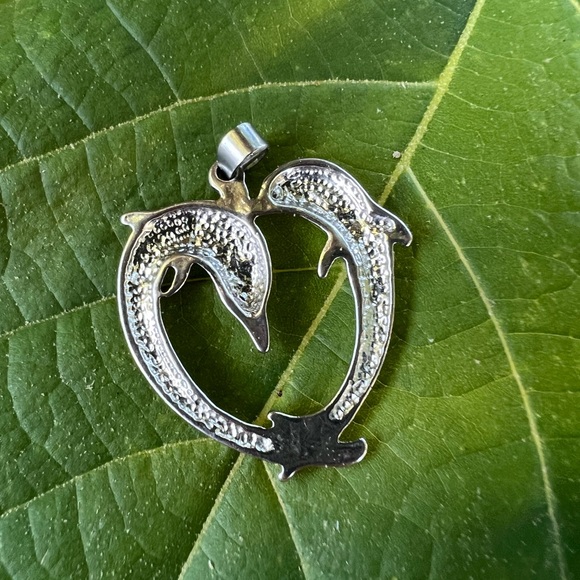 Faux Blue Opal Double Dolphin Heart Pendant 👠 - Picture 8 of 17